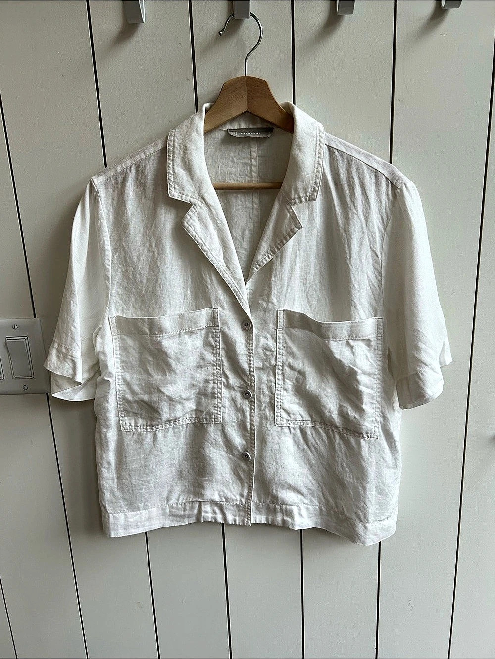 Everlane The Notch Shirt in Linen Short Sleeve White Small